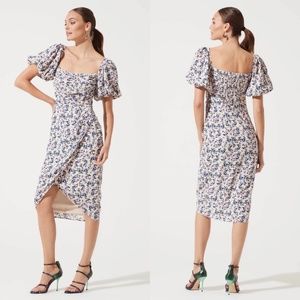 ASTR Square Neck Bubble Sleeve Dress - Cream Multi Ditsy | Size M